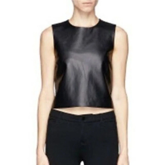 Theory Hodal Detachable Poplin Insert Leather Top ❤️ - Picture 3 of 7